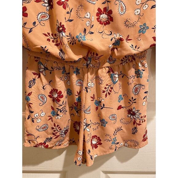 My Michelle Girls Off Shoulder Romper Orange Floral Belle Sleeve Size Small - Picture 5 of 8